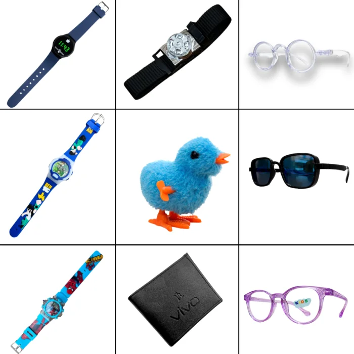 9 in 1 Baby Combo – 3 Stylish Watch+3 Premium Glasses+1 Wallet+1 Auto Lock Belt+1 Wind-Up Chicken Toy
