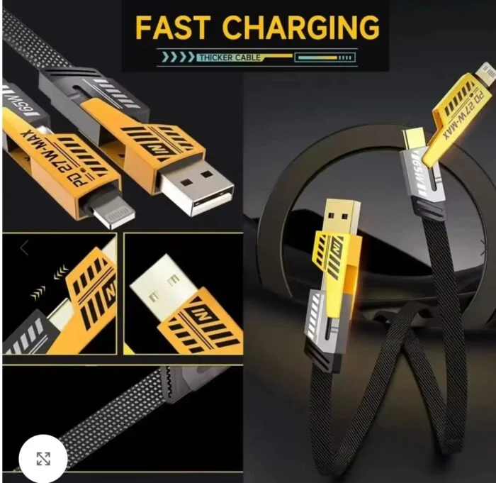 RECRSI 65W 4 in 1 Fast Charging Data Cable Type C Lightning Micro USB